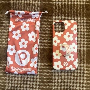 Loopy Case Coral & White Floral Phone Case with Loop Grip and Pouch